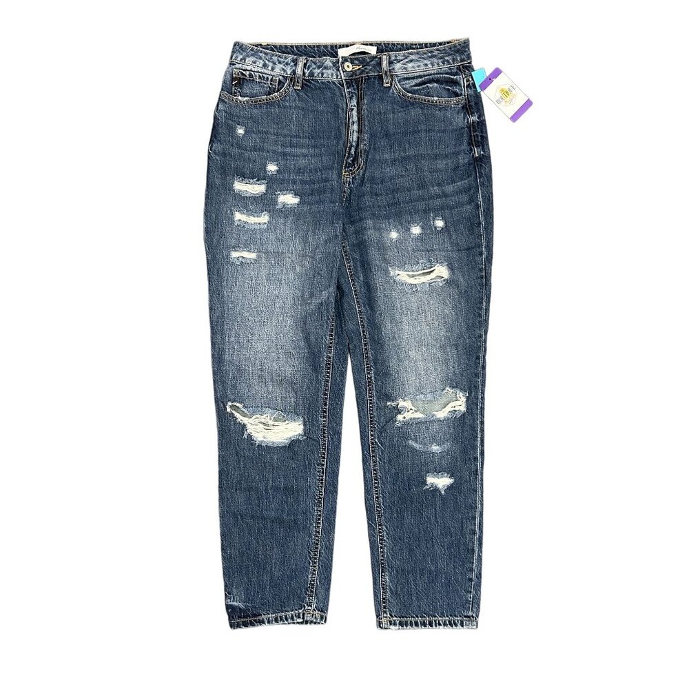 Kancan 9/28 Beatrice Ultra High Rise Boyfriend Jeans Distressed Faded KC9147D
